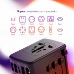 Geonav Carregador Universal com Adaptadores de Viagem, 4 Portas USB + 1 USB-C (Preto) - Imagem 5