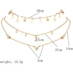 Anglacesmade Bohemia Layered Choker Necklace Star + Moon Charm Pendant Necklace Delicate Adjustable Chain Multilayer Necklaces for Women and Girls - Imagem 3