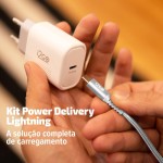 Kit Carregador de Parede Ultra Rápido com 1 Saída USB-C Power Delivery 20W + Cabo iPhone/Lightning + USB-C i2GO Certificado MFi 1,5m 3A Branco - Imagem 3