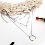 Bohemia Layered Choker Necklace Moon Necklace Gold Beaded Choker Disc Necklace Crescent Moon Coin Charm Pendant Necklace Multilayer Station Chain for Women and Girls(Silver) - Imagem 4