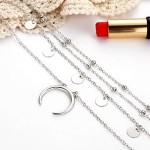 Bohemia Layered Choker Necklace Moon Necklace Gold Beaded Choker Disc Necklace Crescent Moon Coin Charm Pendant Necklace Multilayer Station Chain for Women and Girls(Silver) - Imagem 5
