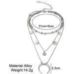 Bohemia Layered Choker Necklace Moon Necklace Gold Beaded Choker Disc Necklace Crescent Moon Coin Charm Pendant Necklace Multilayer Station Chain for Women and Girls(Silver) - Imagem 6