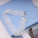 Wide Lace Choker Necklace Hollow Lace Collar Necklace Elastic Wide Clavicle Necklace Chain Fashion Jewelry for Women and Girls - Imagem 3