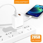 H'MASTON Carregador 2 Portas Usb 5.1A Rápido Com Cabo 1 Metro Compatível Com Celular Android iPhone Samsung (BRANCO, V8) - Imagem 5