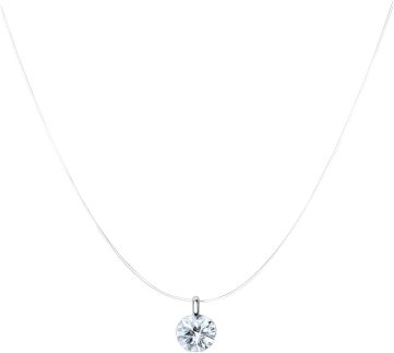 Colar Choker Fio de Nylon Ponto de Luz, Nylon de 45cm com Zircônia e Fecho tipo Rosqueável Fiolheado a Prata - Feminino, Mulher, Presente Aniversário, Mães, Esposa, Namorada Semijoias Finas, Estilo Casual e Elegante, Tendência
