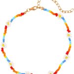 Colar Boho com contas, margarida, gargantilha, corrente curta de girassol, joias femininas, free size, Plástico, Sem Pedra Preciosa