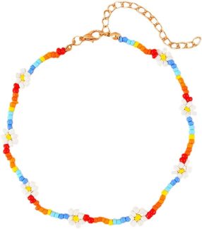 Colar Boho com contas, margarida, gargantilha, corrente curta de girassol, joias femininas, free size, Plástico, Sem Pedra Preciosa