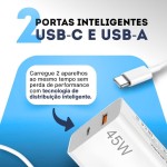 Carregador Turbo Tipo C 45W com Cabo USB-C | Fonte Turbo Tipo-C Compatível com iPhone 15 16 Pro Max, Samsung Galaxy, Xiaomi, Motorola [VALUANCE] - Imagem 3