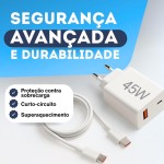 Carregador Turbo Tipo C 45W com Cabo USB-C | Fonte Turbo Tipo-C Compatível com iPhone 15 16 Pro Max, Samsung Galaxy, Xiaomi, Motorola [VALUANCE] - Imagem 4