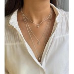 Artmiss Colar feminino em camadas de strass simples duplo multicamadas colar com pingente para menina - Imagem 3