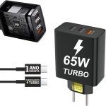 Carregador Super Turbo 65W 3 Entradas Compatível Com Samsung Galaxy Motorola Xioami iPhone 17 16 15 Pro Universal Moto G Edge S25 S24 Realme Celular Android iOS Tablets iPad USB Tipo C Rápido 10CLICK®