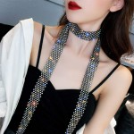 Aimimier Colar longo boêmio de strass, gravata preta com cristal cintilante punk corrente de cintura para mulheres, 1 Count (Pack of 1), Strass Metal, Strass - Imagem 4