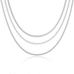 3 colares de prata em camadas para mulheres, corrente de cobra banhada, gargantilha em camadas, ideal para ocasiões especiais, uso diário, uso sozinho ou empilhado na praia de verão.