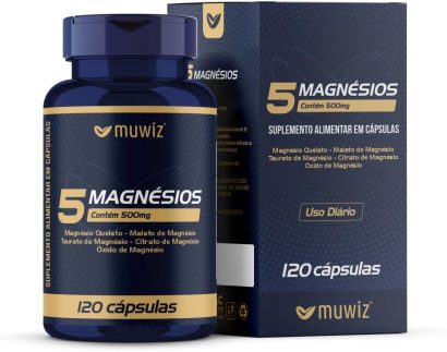 5 Magnésios 500mg 120 Cápsulas - Quelato Malato Taurato Citrato e Óxido de Magnésio