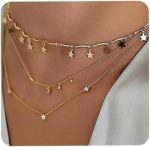 Anglacesmade Bohemia Layered Choker Necklace Star + Moon Charm Pendant Necklace Delicate Adjustable Chain Multilayer Necklaces for Women and Girls