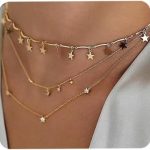Anglacesmade Bohemia Layered Choker Necklace Star + Moon Charm Pendant Necklace Delicate Adjustable Chain Multilayer Necklaces for Women and Girls