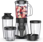 Arno Liquidificador Actimix To Go Inox com Jarra Portátil Limpa Fácil, 3 Copos Extras e 2 Velocidade LQ01-220V