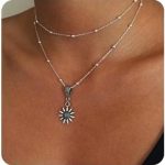 Bohemia Layered Choker Necklace Sunflower Charm Pendant Necklace Delicate Adjustable Chain Multilayer Necklaces for Women and Girls