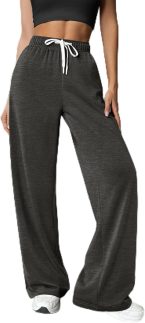 Calça de moletom feminina folgada com perna larga, cintura alta, calça de moletom com cordão e bolsos