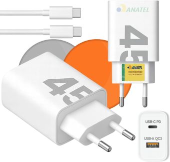 Carregador 45w Super Turbo Ultra Rápido Compatível Com Samsung Motorola Xiaomi Redmi Iphone 15 16 17 Ipad Tablet Tipo C