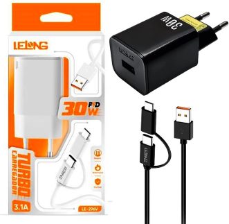 Carregador Rápido 30W p/Celular Tipo C e Micro USB V8 Turbo