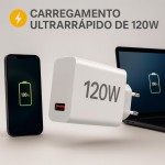 Carregador Super Turbo 120W Tipo C (USB-A) + Cabo USB-C de 1m, Compatível com Iphone,Android, Tablets, Notebooks Ultra Rapido Premium - Imagem 2