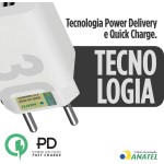 Carregador Super Turbo 30W Ultra Rápido Porta Dupla Tipo C e USB Com Carregamento Rápido + Cabo Tipo C Compatível Com Todos Os Dispositivos, Motorola, Samsung, IPhone 15/16, Xiaomi Premium (Branco) - Imagem 2
