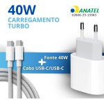 Carregador Tipo C Turbo 40W 9.1A Com Cabo USB-C Compatível com Android e IOS. Duas entradas: USB e USB-C Carga Rápida Tecnologia PD Power Duo - Premium - Imagem 2