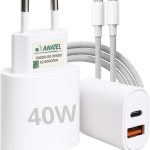 Carregador Tipo C Turbo 40W 9.1A Com Cabo USB-C Compatível com Android e IOS. Duas entradas: USB e USB-C Carga Rápida Tecnologia PD Power Duo - Premium