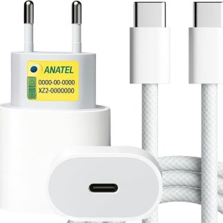 Carregador Turbo 25W + Cabo e Fonte Super Rápido Carregador Compatível com iPhone, iPhone X Xr 8 11 12 13 14 Plus Pro Max i.Pad, Carregamento Ultra Rapido, Carga Rápida, Produto Homologado Anatel