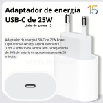 Carregador Turbo 25W Compatível iPhone 16, 16 PRO, 16 PRO MAX iPhone 15 PLUS 15 PRO 15 PRO MAX, GALAXY, Todos ANDROID Entrada TIPO-C + Cabo Reforçado USB-C - Fast Power - Imagem 2