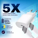 Carregador Turbo 30W Cabo Tipo-C Compativel Todos Dispositivos iPhone 15/16 IOS Android Galaxy Carregamento Ultra Rapido Fonte Entrada Tipo-C e Cabo USB-C Premimum Tecnologia Power Delivery - Imagem 2
