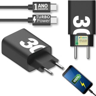 Carregador Turbo 30W Compatível Para Samsung Galaxy Tipo C Rápido Fonte Cabo USB C S20 S21 S22 S23 S24 S25 S26 Plus A14 A24 A34 A54 A74 A15 A55 A56 A16 A17 A36 A37 Tab A S Celular 5G Premium 10CLICK®