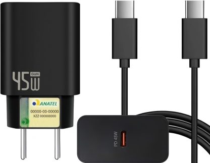 Carregador Turbo 45W + Cabo USB-C de 1m - Carregamento Rápido e Eficiente para iOS, Android, Tablets - Tecnologia GaN, Segurança Garantida