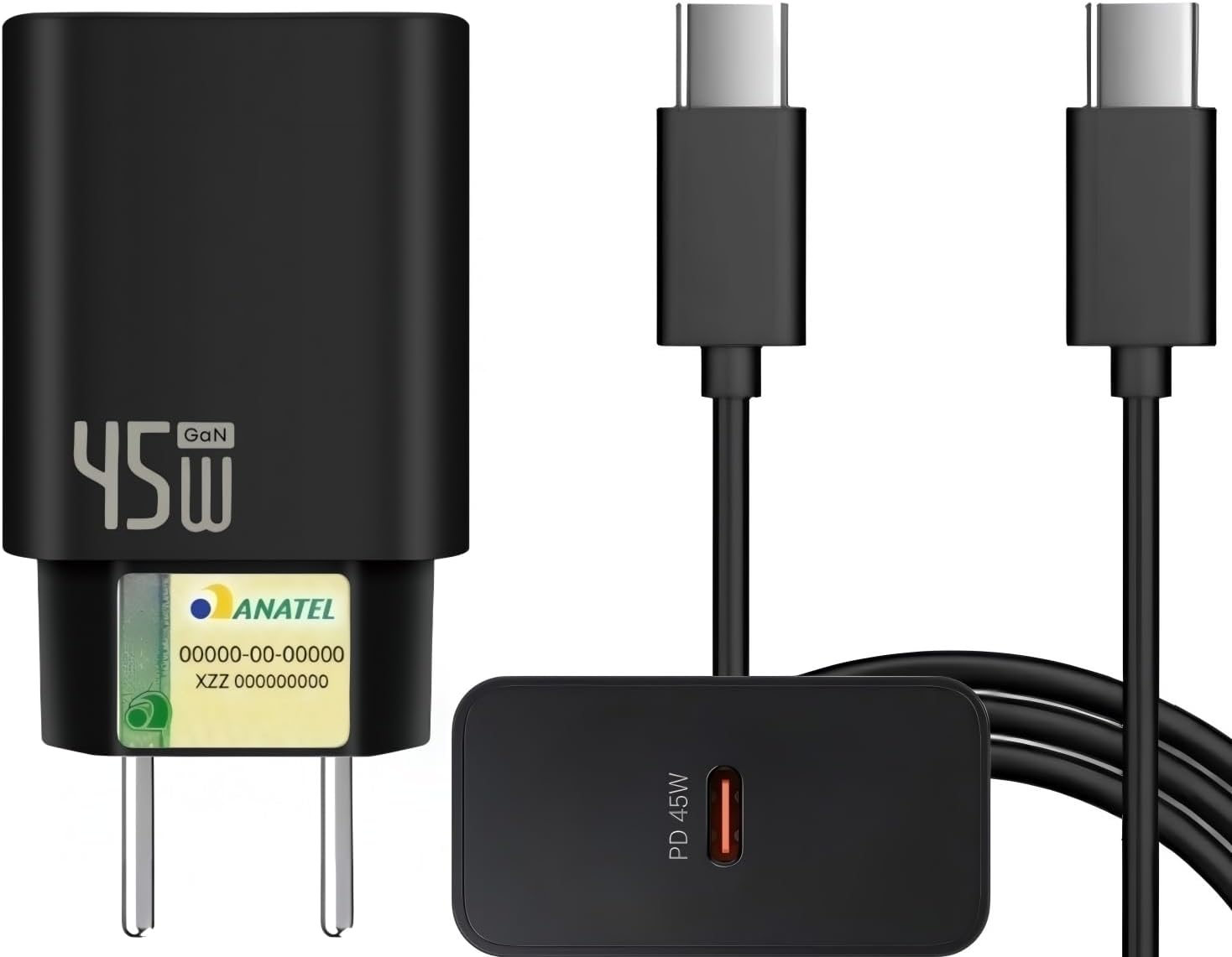 Carregador-Turbo-45W-Cabo-USB-C-de-1m-Carregamento.jpg Carregador Turbo 45W + Cabo USB-C de 1m - Carregamento Rápido e Eficiente para iOS, Android, Tablets - Tecnologia GaN, Segurança Garantida