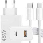 Carregador Turbo 45W Ultra Rápido Tipo C e USB Com Carregamento Rápido + Cabo Tipo C Compatível Com Todos Os Dispositivos, Android, Ios 15/16/17, Xiaomi - Todos Dispositivos Celulares