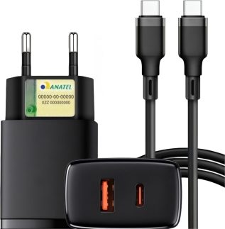 Carregador Turbo Compatível com Samsung Galaxy, Motorola, Novo Iphone 15/16 - Fonte 20W, Carregamento Rápido e Eficiente para Android/IOS + Cabo USB-C de 1m