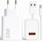 Carregador Turbo Tipo C 33W Com Carregamento Rápido Com Cabo Tipo C Compatível Com Todos Os Dispositivos USB-C, Compativel Com IPhone 15/16, Compativvel Com ANdroid, Tablet, SmartWatch