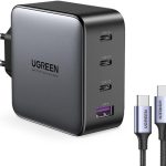 Carregador Ugreen Usb C 100W e Cabo Usb C 2 Metros Tecnologia GanX Detecção de Dispositivo Velocidade de Transferência e Sincronização de Dados 480Mbs Corrente Máxima 3A / No Brasil