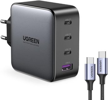 Carregador Ugreen Usb C 100W e Cabo Usb C 2 Metros Tecnologia GanX Detecção de Dispositivo Velocidade de Transferência e Sincronização de Dados 480Mbs Corrente Máxima 3A / No Brasil