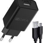 Carregador Usb 1Hora, Porta Usb A, com Cabo Usb A/V8 2.0A Preto, Carregamento Rápido, Design Compacto, Ideal para Casa, Viagens