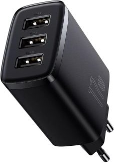 Carregador de Parede Baseus Compact 3U 17W Preto(com cabo lightning Baseus superrior series 1m preto)