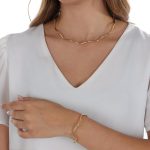 Choker e Pulseira Aro Ondulado Ajustável, Dourado e Prata, Design Moderno