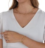 Choker e Pulseira Aro Ondulado Ajustável, Dourado e Prata, Design Moderno