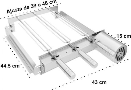 Churrasqueira Giratória Ajustável para 3 Espetos Inox (Inox Motor Direito)