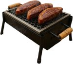 Churrasqueira Móvel Portátil, Grelha de Carvão com Base Metálica, Preta, Design Compacto para Churrasco ao Ar Livre