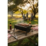 Churrasqueira Móvel Portátil, Grelha de Carvão com Base Metálica, Preta, Design Compacto para Churrasco ao Ar Livre - Imagem 2