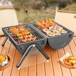 Churrasqueira Portátil Bafo com Grelha Dupla Face, Chaminé, para Camping e Jardim - Imagem 2