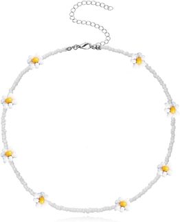 Colar Boho com contas, margarida, gargantilha, corrente curta de girassol, joias femininas, free size, Plástico, Sem Pedra Preciosa