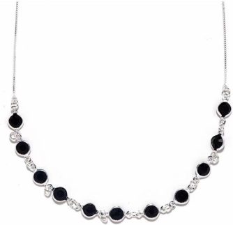 Colar Choker Feminino com Prata 45cm Pedras Pretas Redondas Discreto com Extensor – Gargantilha Elegante e Minimalista, Acessório Sofisticado e Versátil